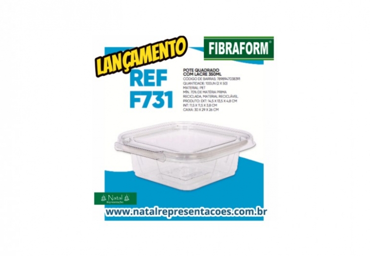 Pote PET quadrado com lacre 350ml Fibraform